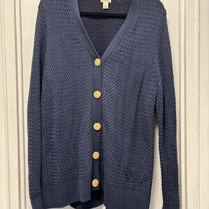 L.L. Bean Textured Blue Cardigan with Button Accents